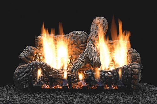 LS-C2 Charred Oak Ceramic Fiber Log Set with Slope Glaze Burner by White Mountain Hearth